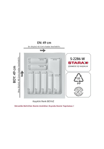 S-2286-w Çekmece Içi Plastik Kaşıklık Beyaz En:49-42 D:49-40 Cm A Antrasit - Gri