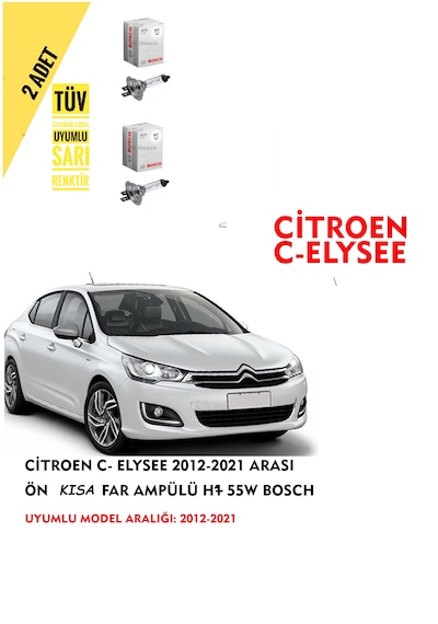 Citroen C- Elysee 2012-2021 Arası Ön Kısa Far Ampülü 2 Adet Sar