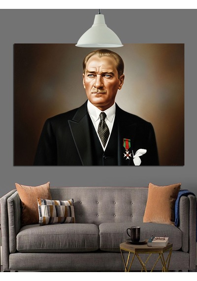 Resmi Kıyafetli Atatürk Portresi Dekoratif Kanvas - Mdf Ahşap Tablo