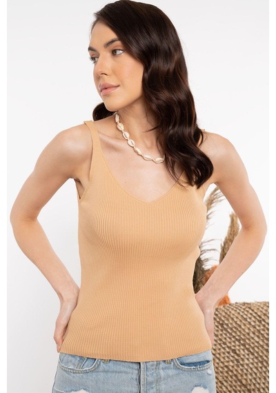 Aqe Fashion İp Askılı Camel Bluz Camel