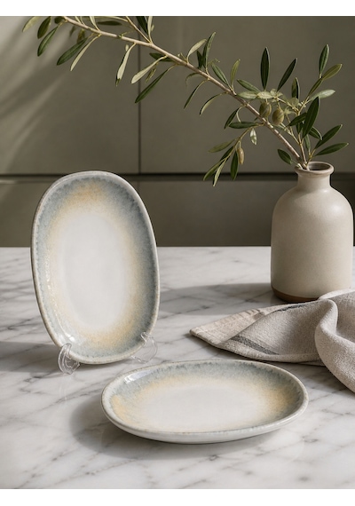 6 Lı Küçük Oval Tabak / Meze / Sunum / Appetizer Tabağı 15x8.5 Cm Bonna Knidos Gourmet Oval Plate