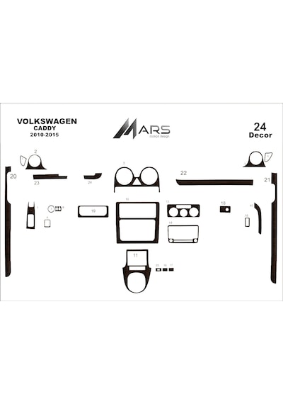 Volkswagen Caddy Torpido Kaplama 2010-2015 24 Parça Koyu Meşe