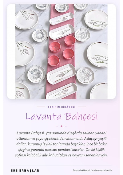 Tr Lavanta Bahçesi Yuvarlak 32 Parça 12 Kişilik Lüx Kahvaltı Takımı Seti Genel