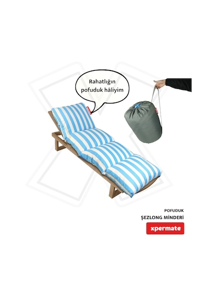Xpermate Pofuduk Şezlong Minderi 60x180x12cm Su İtici, Maviçizgil