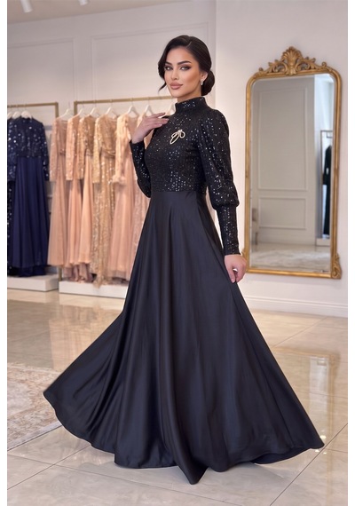 Dorne Moda Üstü Pul Paletli Altı Saten Kloş Detaylı Mezuniyet Ve Nişan Abiye Elbise Siyah Siyah Dorne Moda Üstü Pul Paletli Altı Saten Kloş Detaylı Mezuniyet Ve Nişan Abiye Elbise Siyah Siyah