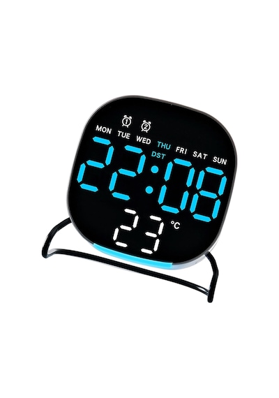 Valkyrie Dijital Led Siyah Masa Saati Alarm Beyaz Derece 3 Kademe Işık, Usb Destekli Modern Gece Lambalı Saat