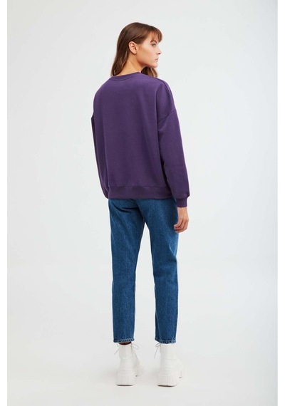 ETHIQUET RA ONA Kadın Oversize Yumuşacık İçi Polarlı Organik Pamuklu Baskılı Yuvarlak Yakalı or Sweatshirt