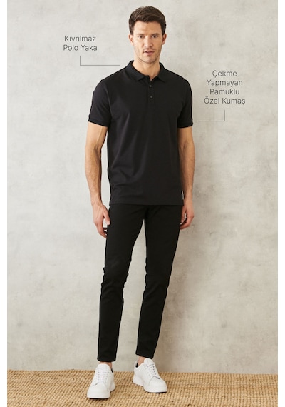 Ac&Co / Altınyıldız Classics 4A4820200047Sss3XL Düğmeli Polo Yaka Cepsiz Slim Fit Erkek Tişört - Siyah
