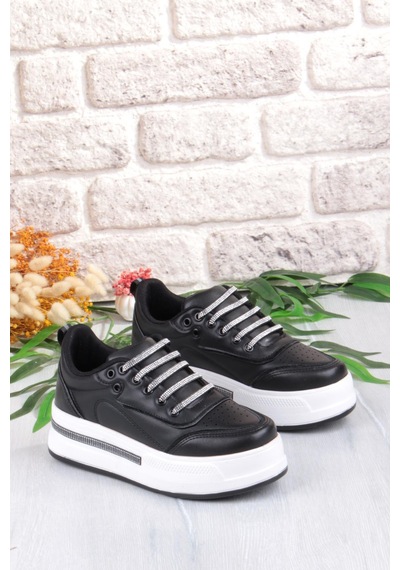 Fort 07319 Flet Taş Aksesuar Bağcıklı Kalın Taban Sneaker Kadın Ayakkabı Siyah - Beyaz Fort 07319 Flet Taş Aksesuar Bağcıklı Kalın Taban Sneaker Kadın Ayakkabı Siyah - Beyaz