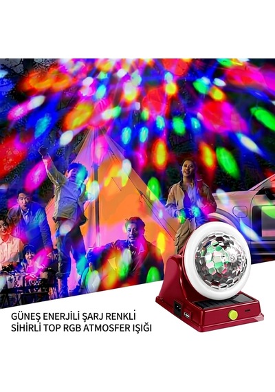 Şarjlı Parti Işığı - Sihirli Işık Topu Güneş Enerjili Ve Kablo İle Çalışan Beyaz Led Kamp Lambası Tüm Yaşlar