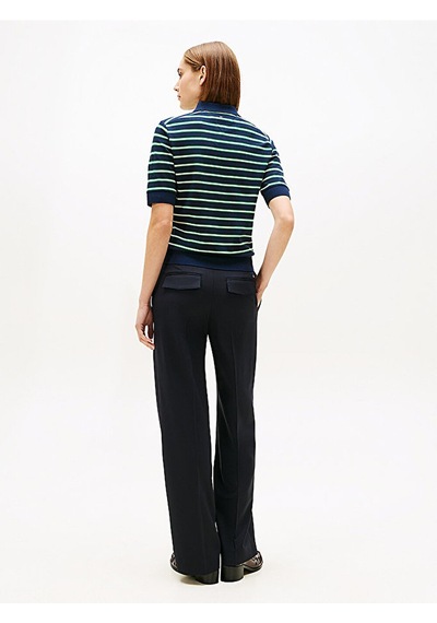 Tommy Hilfiger Th Scrıpt Lyocell Zıp Ss Polo Kadın Yeşil T-shirt - Ww0ww47853