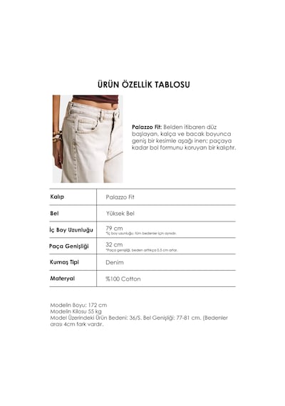 Itsbasic Kadın Taş Rengi 4s6-172 Palazzo Fit Orta Bel Denim Jean