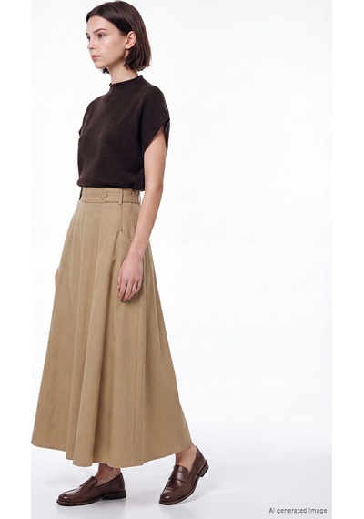 Lcw Modest Bej Beli Lastikli Gabardin Kloş Etek