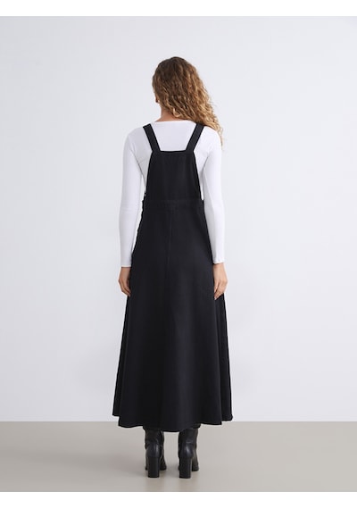 Lcw Modest Siyah Kare Yaka Jean Salopet Elbise