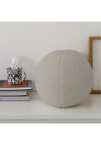 Woodesk Ballo, Dekoratif Top Kırlent, Yastık, Çap 25 Cm, Bej Renk