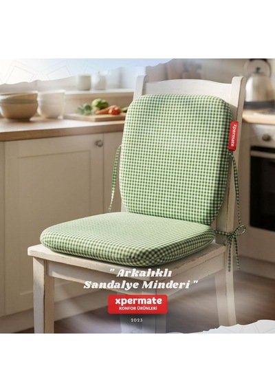 Pötikare Sırtlıklı Sandalye Minderi 42x42 Fermuarlı Yıkanabilir Kılıf Bağcıklı Minder Standart Fit