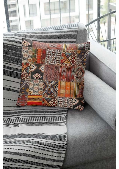 Turuncu Patchwork Çift Taraflı Yastık Kırlent Kılıfı Krl168n11