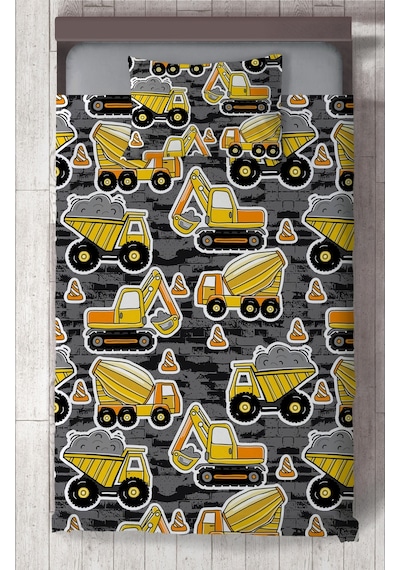 Mekta Home Bebek Ve Çocuk Odası İş Makine Desenli Yatak Örtüsü Renkli