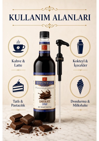 Simonelli Çikolata Aromalı Kahve ve Kokteyl Şurubu 700 ML + Pompa
