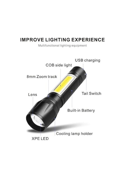 Polis El Feneri Çakarlı 3 Mod Şarjlı Panter Led Pt-4140