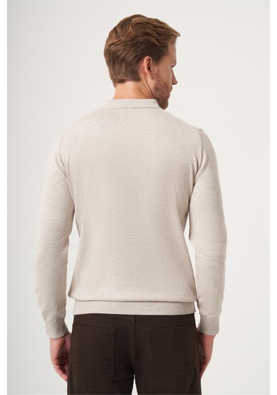 İmza Bej Polo Yaka Uzun Kol Örme Comfort Fit Pamuklu Kazak 1012265007