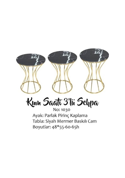 Brc Kum Saati Zigon Siyah Mermer Temper Cam Metal Transmisyon Çelik Gold Renk Kaplama El Yapım