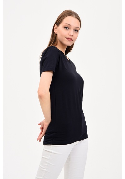 Genıus Kadın V Yaka Basic T-Shirt Lacivert
