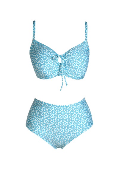 Endeep Kadın Balenli Destekli Büyük Beden Açık Mavi Yüksek Bel Bikini Takımı Açık Mavi