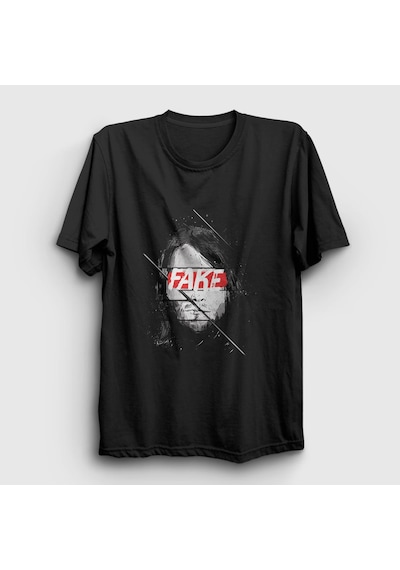 Presmono Unisex Fake Nirvana Kurt Cobain T-shirt Siyah