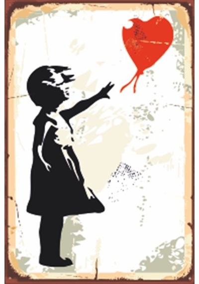 balonu kaçan kız retro ahşap poster 20x30 cm