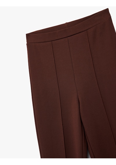 Koton Nervürlü Slim Fit İspanyol Paça Pantolon Kahverengi 6wak40061ek Kahve