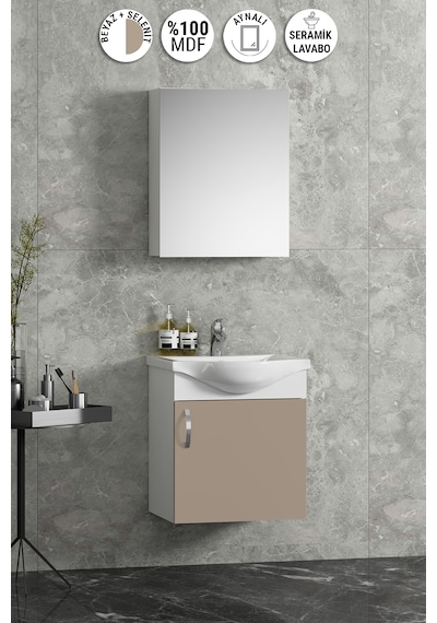 Yıldız 45 Cm Beyaz-selenit Mdf Seramik Lavabolu Asma Banyo Dolabı Takımı