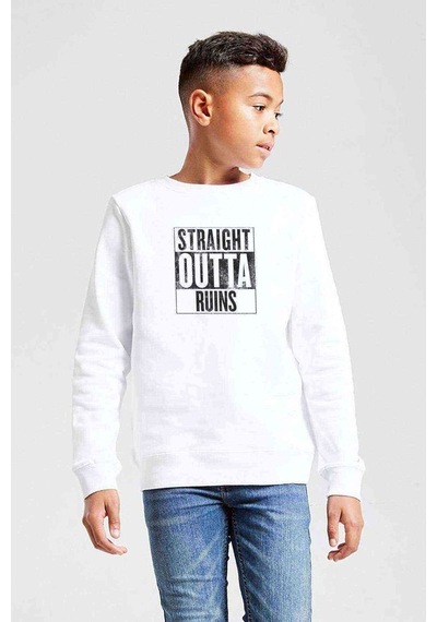 Tshirthane Pubg Straıght Outta Ruıns Baskılı Unisex Çocuk Beyaz Sweatshirt Beyaz