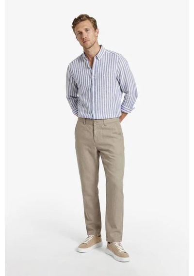 Nautica Erkek Mavi Regular Fit Çizgili Keten Gömlek-15325