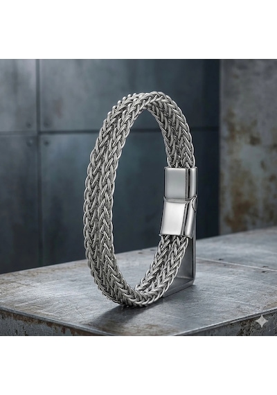 Moncuk Design Sarmal Çelik Zincir Örgülü Erkek Bileklik 33515b2d3 Çok Renkli