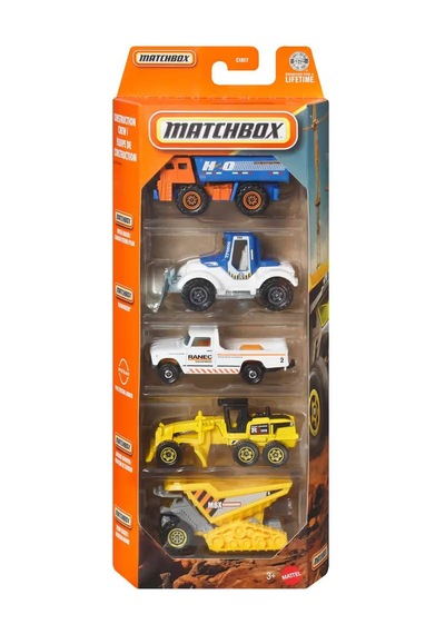 Matchbox Beşli Araba Seti Construction Crew Jjp43 Çok Renkli