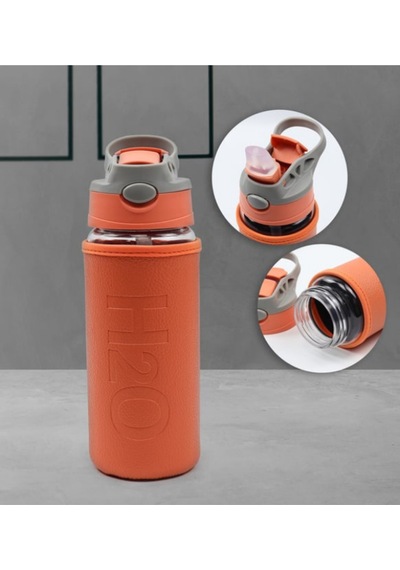 H2o Deri Kılıflı Pipetli Cam Matara 500 Ml Turuncu