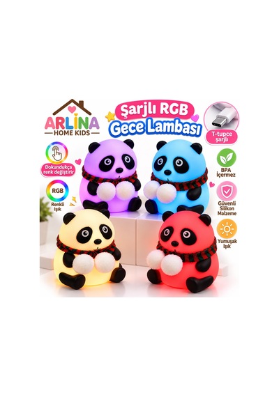 Sevimli Panda Gece Lambası Rgb Renk Değiştiren Dokunmatik Silikon Bebek Çocuk Odası Şarjlı Led Çok Renkli