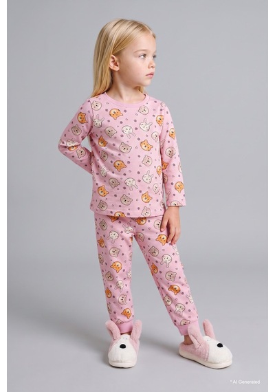 Defacto Desenli 2li Pijama Takımı Kız Bebek I3902a526auer105 Ekru-er105