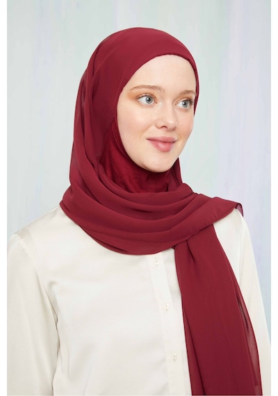 Melodi Scarf Kadın Tesettür Hijab Boneli Şifon Şal Bordo Bordo