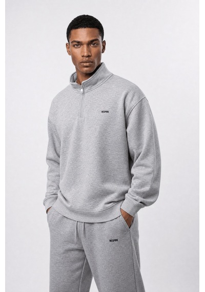 Erkek Respire Basic Half Zip Oversize Sweatshirt Gri Melanj