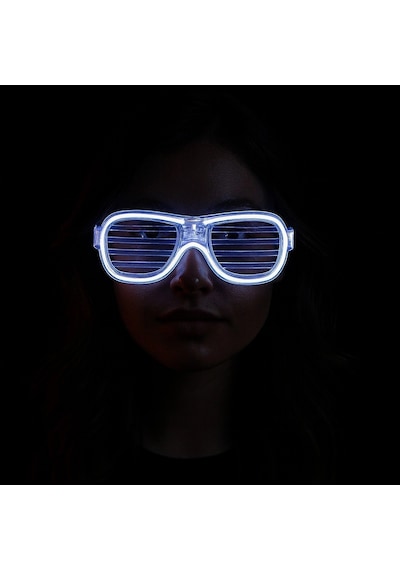 Mey İthalat Beyaz Led Işıklı Parti Gözlüğü - Neon Glow Şerit Gözlük 3 Modlu