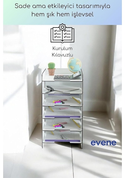 Tr Dosya Düzenleyici Masa Üstü Organizer Ahşap Evrak Rafı Beyaz Model 16, Eorganizer16 Genel