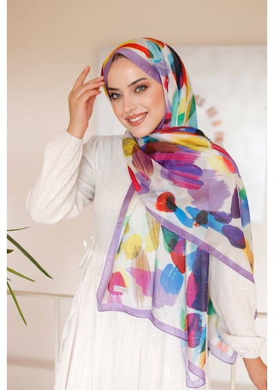 Mimiyum Nayf İpek Şal Pastel Desen - Lila