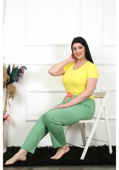 Mtm My The Mall Kadın Pamuklu Büyük Beden Alt Pijama Yeşil Yeşil