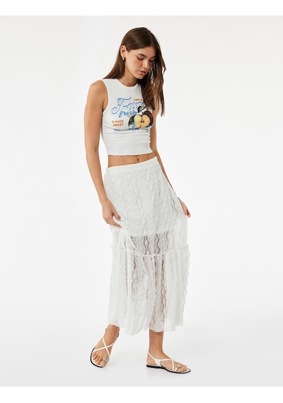 Koton Meyve Baskılı Kolsuz Slim Fit Bisiklet Yaka Crop Bluz Ekru 5sal30130ık Ekru