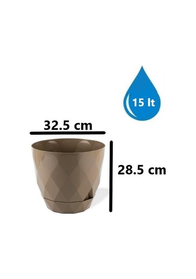 Omnipazar Krs-456 Yakamoz Tabaklı Plastik Saksı Takımı 15 Litre No 6 Kahverengi