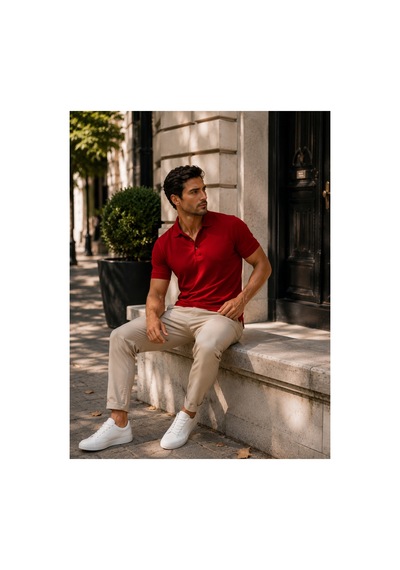 Luxic Core Erkek Polo Yaka Kırmızı Tişört Likralı Pike Kumaş Terletmez Slim Fit Günlük Şık Tasarım