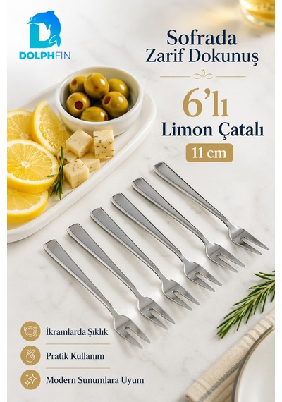 6 Lı Paslanmaz Çelik Limon Çatalı Seti 11 Cm Mini İkram Ve Sunum Çatalı Gümüş