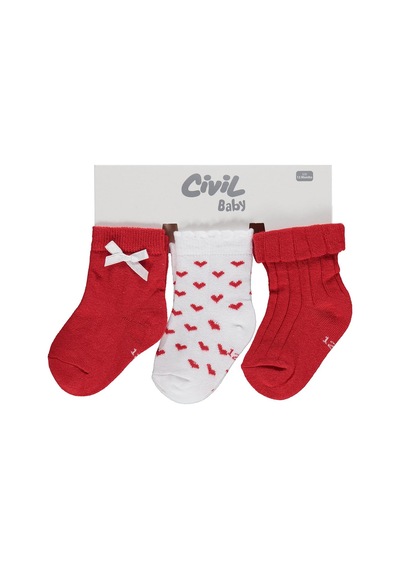 Civil Baby Fiyonk Aksesuarlı 3'lü 6- Bebek Kız Çorap Set - Standart